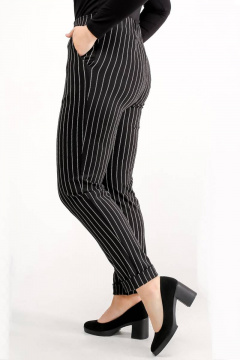 Черные зауженные брюки с карманами и эластичным поясом La rouge 8023 черно-белая-полоска - фото 3