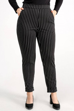 Черные зауженные брюки с карманами и эластичным поясом La rouge 8023 черно-белая-полоска - фото 2