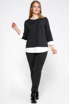 Черные зауженные брюки с карманами и эластичным поясом La rouge 8023 черно-белая-полоска - фото 1