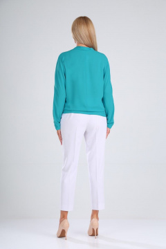 Демисезонная блузка с шальковым воротником и швом по центру SandyNa 13863 голубой - фото 3