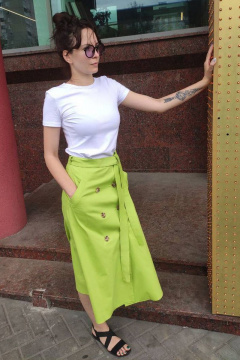 Юбка трапеция демисезонная из хлопкового текстиля Legend Style S-009 яблоко - фото 4