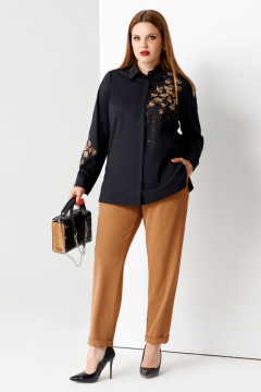 Молодежная блузка с вышивкой из хлопка на каждый день Панда 56640z черный - фото 1