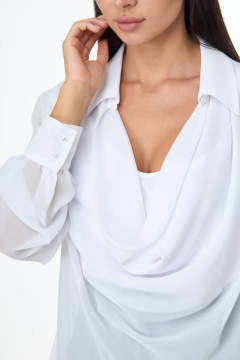 Блуза белая шифоновая с драпировкой и съемным чехлом Anelli 1087 белый - фото 2