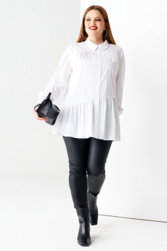 Длинная хлопковая блузка с сборками и рукавами на манжете Панда 61440z белый - фото 1