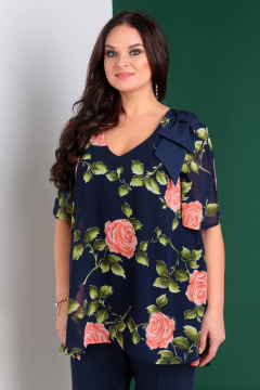 Классический комплект туника и брюки из текстиля Liona Style 673 синий - фото 2