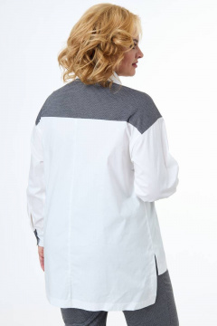 Блуза белая в сочетании тканей с нагрудными карманами Anelli 1105 - фото 3
