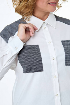 Блуза белая в сочетании тканей с нагрудными карманами Anelli 1105 - фото 4