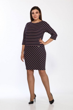 Платье из трикотажа с карманами и полукруглым вырезом Lady Style Classic 766/6 Темно-синий_с_красным - фото 1