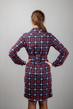 Платье-рубашка с фигурным низом и застежкой на кнопках Mita ЖМ941а синий/клетка - фото 4