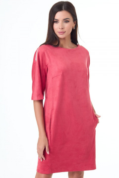 Платье из замшевого полотна с карманами и длинным силуэтом Anelli 551 коралл - фото 2