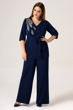 Базовый женский костюм из текстиля на каждый день Панда 26020z синий - фото 1