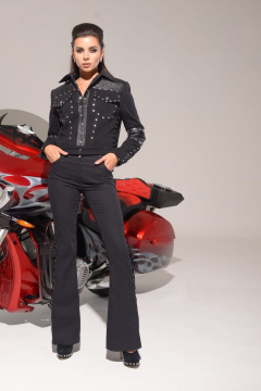 Черные джинсовые брюки клеш с ремнем и карманами MAX VZR003d - фото 1