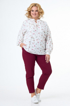 Блуза белая мультиколор с длинными рукавами и романтичным принтом Anelli 1079 молочный - фото 2
