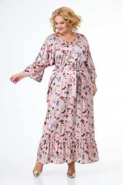 Платье прямое свободное из шелка с воланами и карманами Anelli 1071 розовый_армани - фото 2