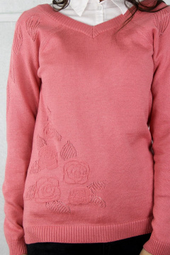 Джемпер реглан с V-образным вырезом и отверстиями из хлопка Полесье С1004-20 0С2126-Д43 170,176 коралловый_миндаль - фото 2