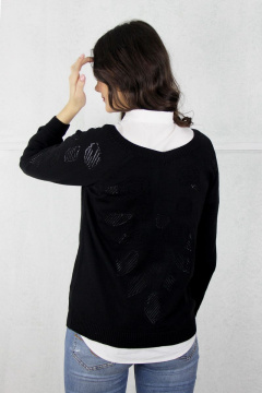 Джемпер реглан с V-образным вырезом из хлопка и безрукавным отверстиями Полесье С1004-20 0С2126-Д43 170,176 черный_антрацит - фото 4