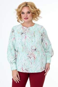 Блуза голубая с флористическим принтом и длинными рукавами Anelli 730 мята - фото 1