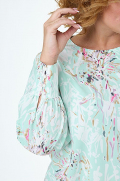 Блуза голубая с флористическим принтом и длинными рукавами Anelli 730 мята - фото 4