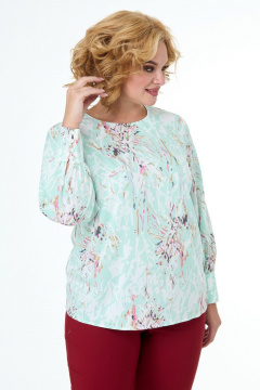 Блуза голубая с флористическим принтом и длинными рукавами Anelli 730 мята - фото 3