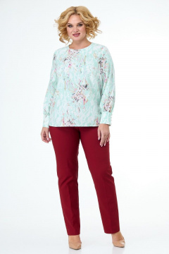 Блуза голубая с флористическим принтом и длинными рукавами Anelli 730 мята - фото 2