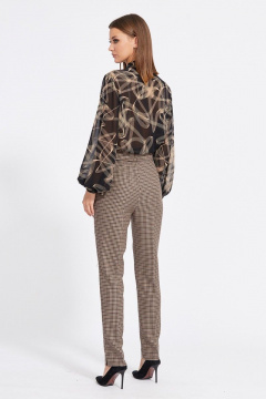 Брюки зауженные в гусиную лапку с разрезами и пряжкой EOLA 2098 гусиная_лапка_коричневый - фото 5