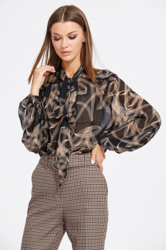 Брюки зауженные в гусиную лапку с разрезами и пряжкой EOLA 2098 гусиная_лапка_коричневый - фото 4