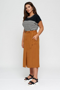 Юбка из текстиля, коричневая, летняя, с высоким разрезом BURVIN 8021-21 - фото 3