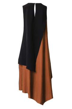 Платье коричневое и черное летнее А-силуэта с асимметричным низом BURVIN 7856-81 - фото 5