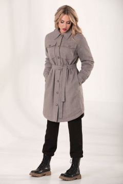 Демисезонное пальто с накладными карманами и геометричным узором Golden Valley 7117 фиолетовый - фото 1