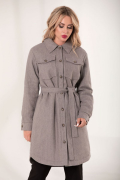 Демисезонное пальто с накладными карманами и геометричным узором Golden Valley 7117 фиолетовый - фото 2