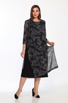 Платье приталенное двухслойное с нагрудными вытачками Lady Style Classic 1767/7 черно-синий - фото 2