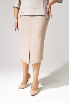 Демисезонное платье из шифона с отрезом и сборкой IVA 1307 бежевый - фото 3