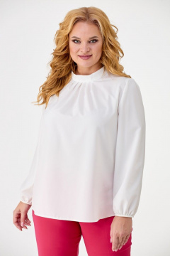 Блуза белая с воротником-стойкой и сборками из вискозы Anelli 1085 белый - фото 5