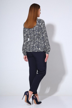 Комплект блуза и брюки с баской и съемным поясом деловой Liona Style 763 цветы_синий - фото 3