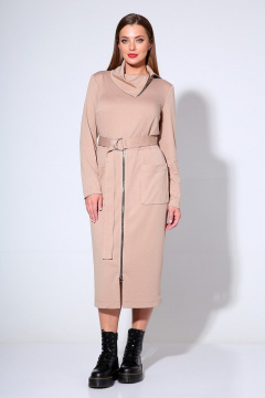 Демисезонное платье из трикотажа с длиной 115 см Liona Style 670 бежевый - фото 1