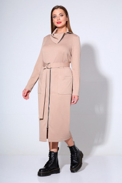 Демисезонное платье из трикотажа с длиной 115 см Liona Style 670 бежевый - фото 2