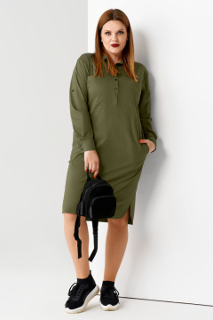 Платье свободное в стиле casual из хлопка с карманами Панда 57580z хаки - фото 1