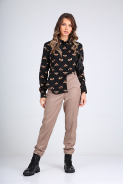 Деловые брючные классические брюки с карманами и стрелками SandyNa 130204 песочно-коричневый - фото 3