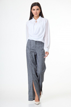 Брюки с высокой посадкой и разрезами в стиле кэжуал Anelli 1101 серый - фото 4