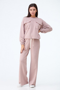 Костюм свитшот и брюки в стиле оверсайз с открытыми срезами Anelli 1143 пудра - фото 1