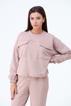 Костюм свитшот и брюки в стиле оверсайз с открытыми срезами Anelli 1143 пудра - фото 5