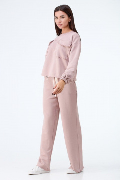 Костюм свитшот и брюки в стиле оверсайз с открытыми срезами Anelli 1143 пудра - фото 4
