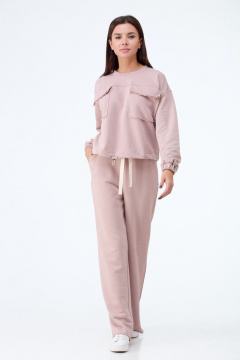 Костюм свитшот и брюки в стиле оверсайз с открытыми срезами Anelli 1143 пудра - фото 3