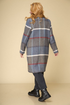 Пальто двубортное прямого силуэта на каждый день БелЭльСтиль 855-1 26 22  клетка+синий - фото 5