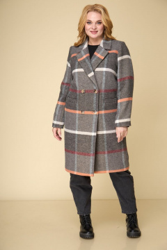 Пальто двубортное прямого силуэта на каждый день БелЭльСтиль 855-1 26 22 клетка+коричневый - фото 3