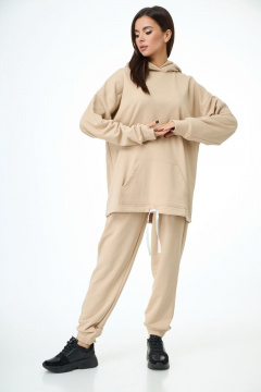 Брюки и свитшот спортивный комплект из трикотажа Anelli 976 бежевый - фото 1