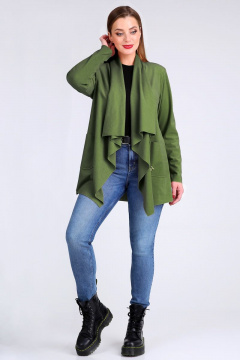 Кардиган свободного кроя из трикотажа в зеленом стиле Таир-Гранд 62410 т.зеленый - фото 3