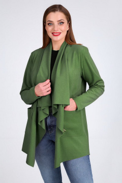 Кардиган свободного кроя из трикотажа в зеленом стиле Таир-Гранд 62410 т.зеленый - фото 1
