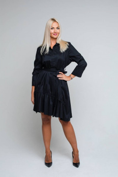 Черное демисезонное платье из хлопка с асимметричным низом Avila 0865 черный - фото 1