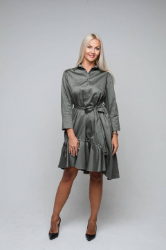 Платье рубашечного кроя из хлопка с асимметричным низом Avila 0865 хаки - фото 1